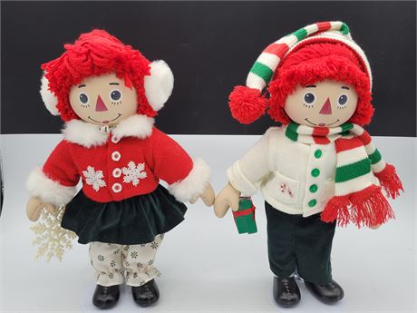 RAGGEDY ANN & ANDY CERAMIC DOLLS WITH STANDS (14.5"Height)