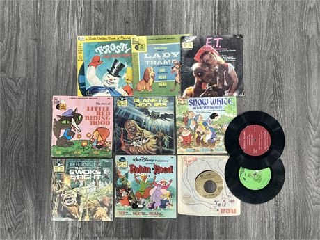 LOT OF DISNEY / OTHER BOOKS & RECORDS (45’s)