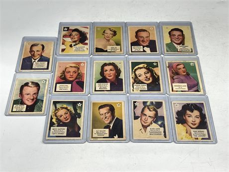 (14) 1952 MAPLE LEAF GUM MOVIE STARS CARDS