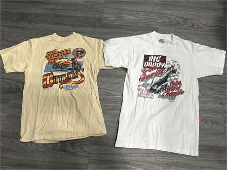 2 VINTAGE SINGLE STITCH RACING SHIRTS - DATED 80’S