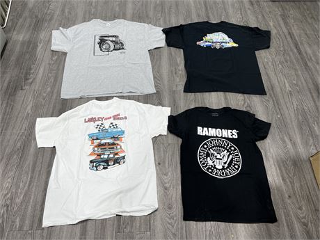 4 NEW ASSORTED T SHIRTS - SIZES M - 2XL