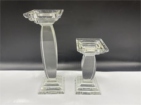 2 GORGEOUS CRYSTAL CANDLE HOLDERS - LARGER ONE IS 12”