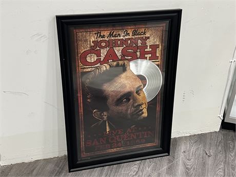 NICELY FRAMED JOHNNY CASH SILVER RECORD DISPLAY (27”x39”)
