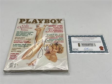 SIGNED DEC. 1992 PLAYBOY MAG FEATURING SHARON STONE W/COA
