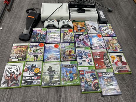 2 XBOX 360’S WITH CONTROLLERS, KENECT & GAMES