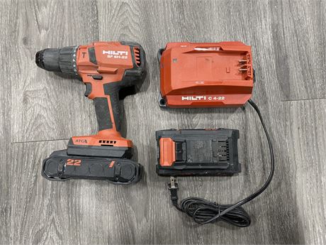 HILTI 6H-22 CORDLESS HAMMER DRILL DRIVER WORKING W/ 2 BATTERIES AND CHARGER