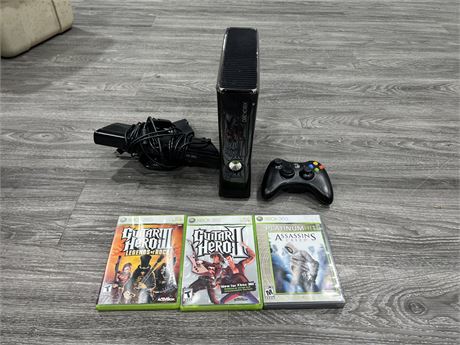 XBOX 360S CONSOLE W/ KINECT, CONTROLLER & 3 GAMES