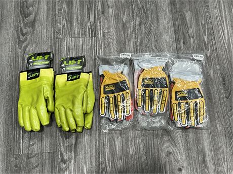 3 PAIRS OF NEW RINGERS GLOVES XXL & 2 PAIRS NEW DIPPED RIGGER GLOVES SIZE L