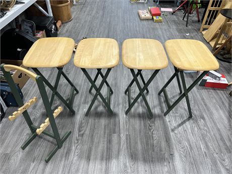 4 VINTAGE FOLDING TABLES W/ STAND / HOLDER - TABLE TOPS ARE 20”x15”