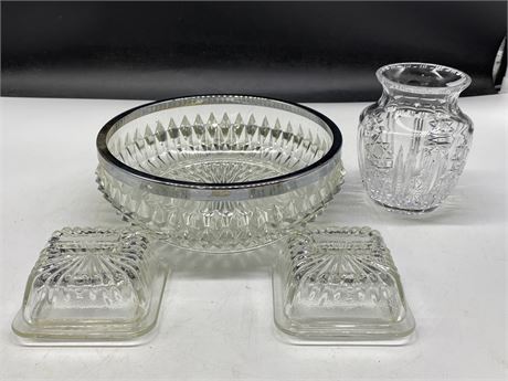 CRYSTAL DISHES (TALLEST IS 5.5”)