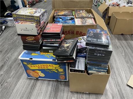 3 BOXES FULL OF DVDS/BOX SETS (1 BOX MOSTLY FOREIGN)