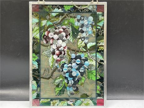 VINTAGE AMIA HAND PAINTED STAIN GLASS (12”x16”)