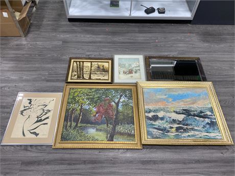 LOT OF OIL PAINTINGS, WATERCOLOURS & OTHERS (LARGEST IS 34”X29”)