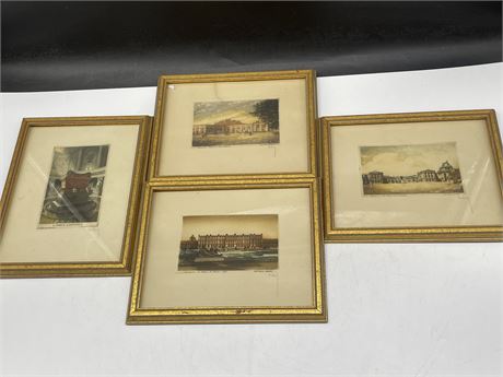 4 ANTIQUE ETCHINGS SIGNED HUBERT 9”x7”