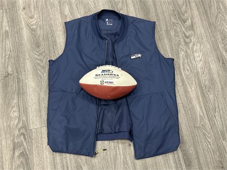 SIZE XL NIKE SEATTLE SEAHAWKS VEST & INAUGURAL GAME 2002 BALL
