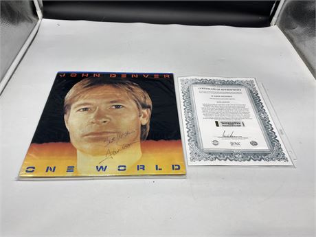 JOHN DENVER SIGNED LP ‘ONE WORLD’ W/COA