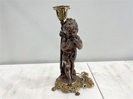 ANTIQUE MOREAU WINGED PUTTI “THE KISS” LAMP - HEAVY (20” tall)