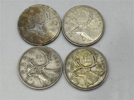 4 CANADIAN SILVER QUARTERS (1940-1951)