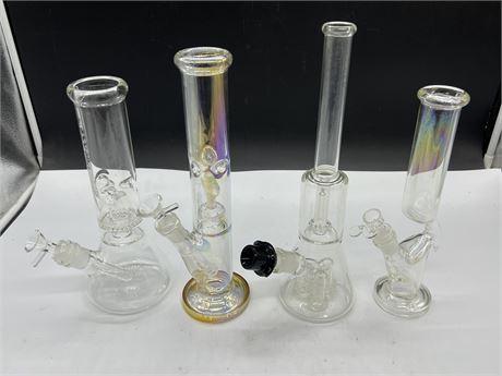 4 CLEAN GLASS BONGS (Tallest is 13”)