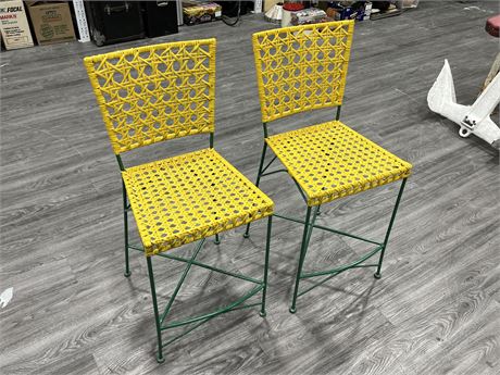 2 WROUGHT IRON & RATTAN CHAIRS