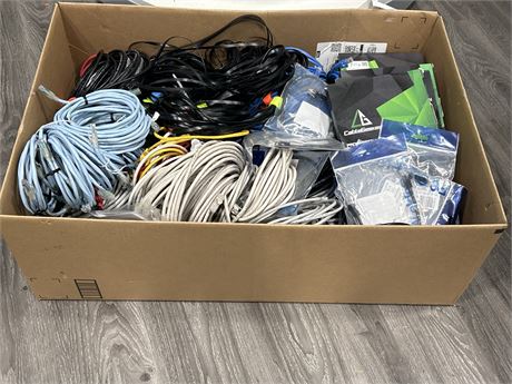 LARGE LOT OF ELECTRICAL/COMPUTER CABLES - SOME NEW IN BOX