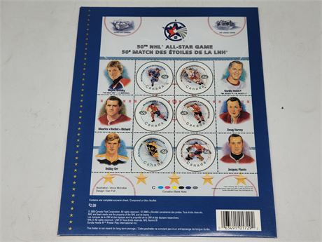 50TH NHL ALL STAR GAME COMMEMORATIVE STAMP SHEET.