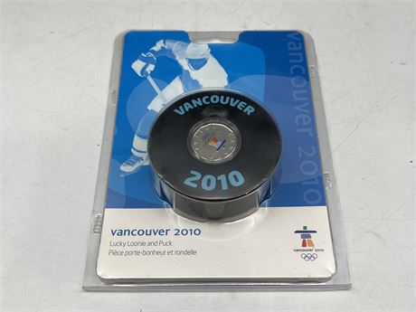 RARE LOONIE MOUNTED IN 2010 OLYMPICS PUCK