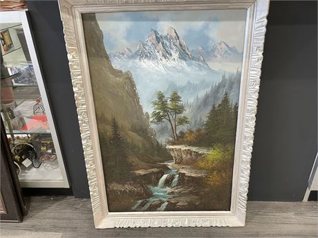 SIGNED DANIEL OIL ON CANVAS WATERFALL 28”x41”