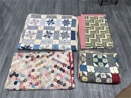 4 EARLY CIRCA 1900 PATCHWORK QUILTS - AS IS - ASSORTED SIZES
