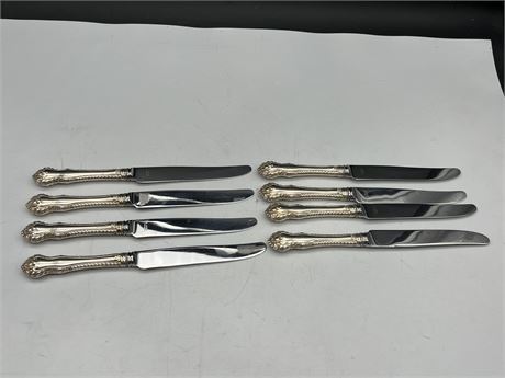 8 BIRKS STERLING HANDLED BUTTER KNIVES
