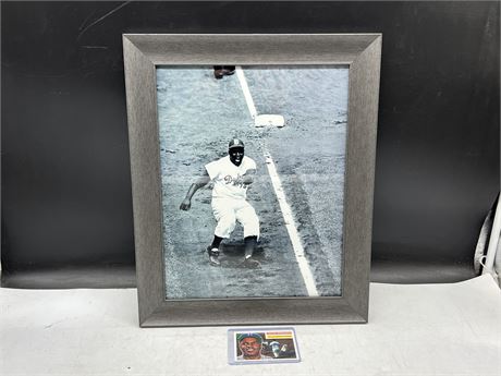 16”x13” JACKIE ROBINSON 1955 DODGERS WORLD SERIES CHAMPS PICTURE + REPRINT CARD