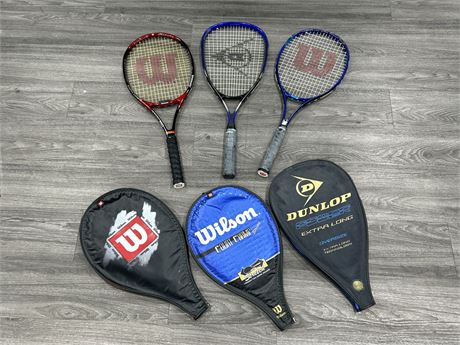 3 TENNIS RACKETS W/CASES - ALL NEED REGRIPPING