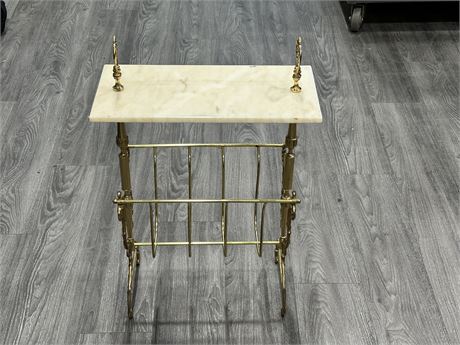 VICTORIAN SOLID BRASS & SOLID MARBLE SIDE TABLE / MAGAZINE RACK (19”X28”)