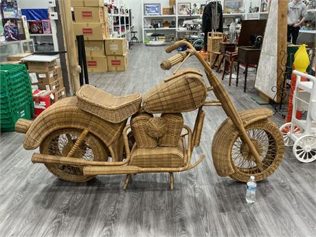 RARE VINTAGE HAND MADE WICKER HARLEY STYLE BIKE - LIFE SIZE (7ft long)