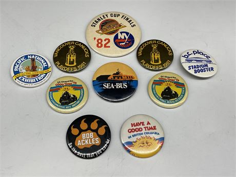 10 MISC CANUCKS/BC BUTTONS
