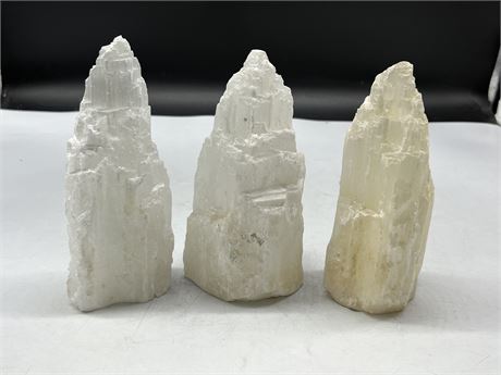 3 LARGE SELENITE TOWERS (Tallest is 8”)