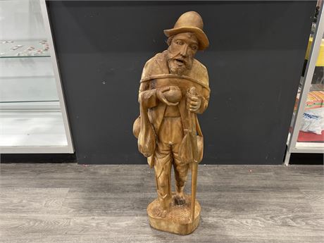 VINTAGE WOOD CARVING OF HIKING MALE (36” tall)