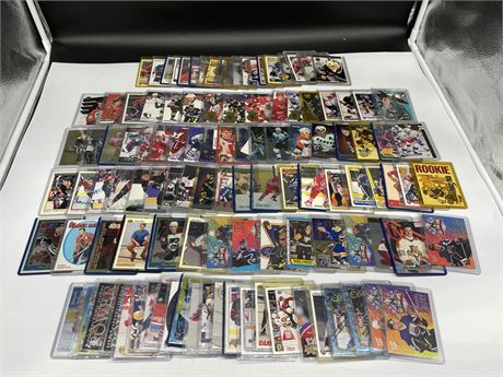 LARGE LOT OF 80’s / 90’s NHL CARDS IN TOP LOADERS (MAJORITY 90’s)