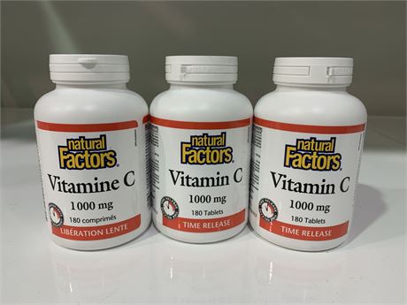3 “NEW” 1000mg CONTAINERS OF NATURAL FACTORS VITAMIN C