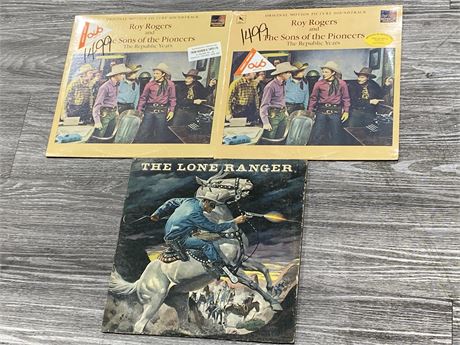 3 VINTAGE ROY ROGERS & LONE RANGER VINYL LPS (2 sealed)