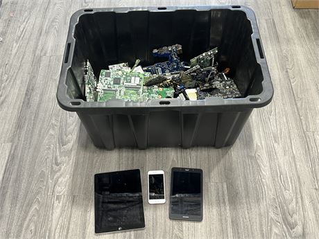 BIN OF PRECIOUS METAL RECOVERY - LAPTOPS, CELL PHONES, HARDDRIVES