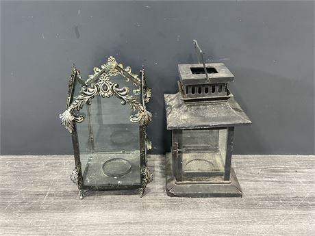 2 METAL CANDLE HOLDERS 1FT TALL