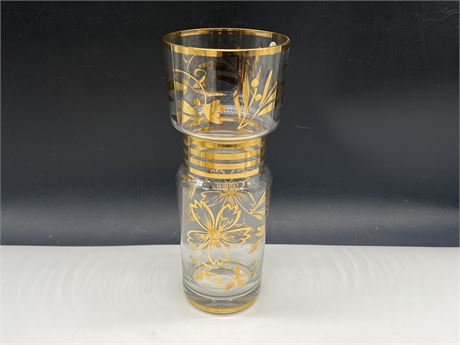 VINTAGE CRYSTAL VASE - MADE IN ROMANIA - GOLD DESIGN 12.5” TALL