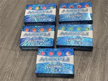 5 NEW MAXFLI GOLF BALL BOXES - 12 PER BOX