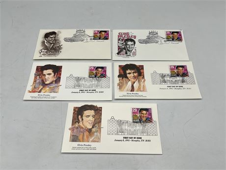 5 ELVIS PRESLEY FIRST DAY COVERS COMMEMORATING RELEASE OF HIS STAMP