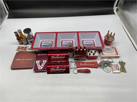 TRAY OF ASSORTED BUDWEISER COLLECTABLES