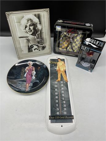 ELVIS & MARILYN MONROE COLLECTIBLES (FRAME IS 8X10”)