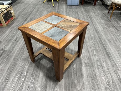 WOODEN TABLE W/ SLATE TOP - 25”x26”x26”