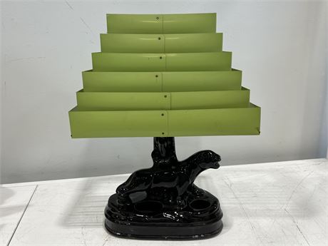 MID CENTURY BLACK PANTHER LAMP W/METAL SHADE - WORKS (17.5” tall)