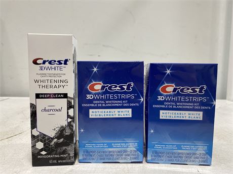 2 NEW CREST WHITESTRIPS + NEW CREST TOOTH PASTE